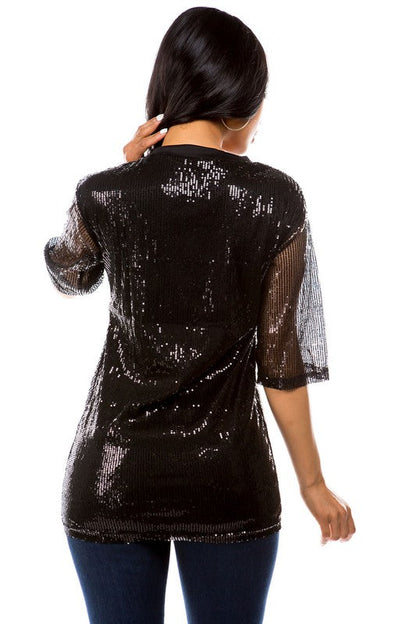 SEXY SEQUIN T-SHIRT BLACK by By Claude | Fleurcouture