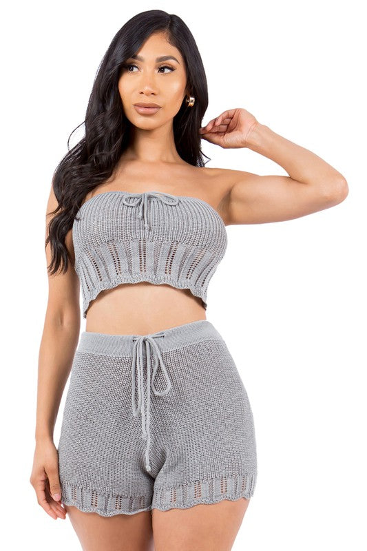 SEXY SUMMER FASHION TWO PIECE SET GREY by By Claude | Fleurcouture