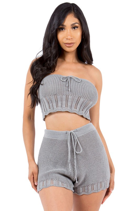 SEXY SUMMER FASHION TWO PIECE SET GREY by By Claude | Fleurcouture