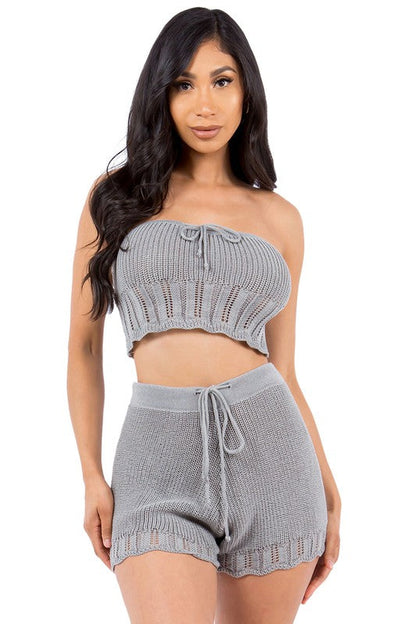SEXY SUMMER FASHION TWO PIECE SET GREY by By Claude | Fleurcouture