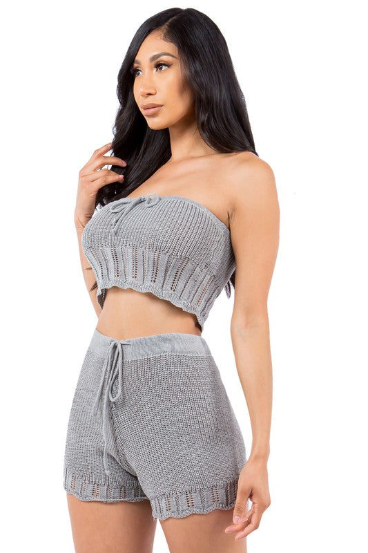 SEXY SUMMER FASHION TWO PIECE SET GREY by By Claude | Fleurcouture