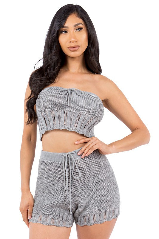 SEXY SUMMER FASHION TWO PIECE SET GREY S by By Claude | Fleurcouture