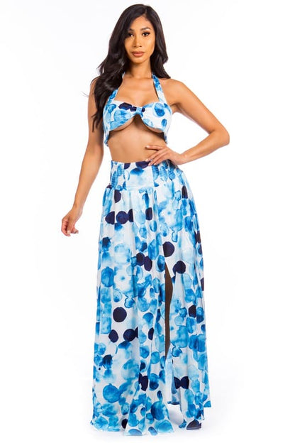 SEXY SUMMER TWO PIECE DRESS SET BLUE by By Claude | Fleurcouture