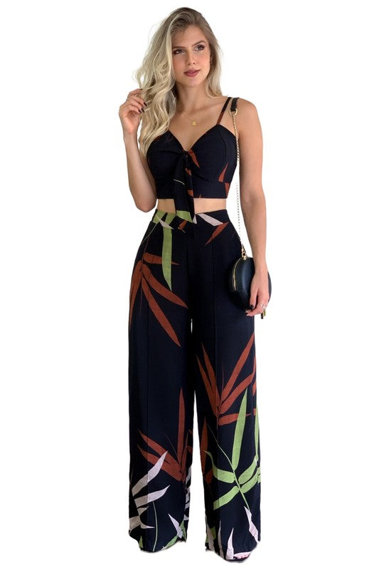 SEXY SUMMER TWO PIECE PANT SET BLACK MULTI S by By Claude | Fleurcouture