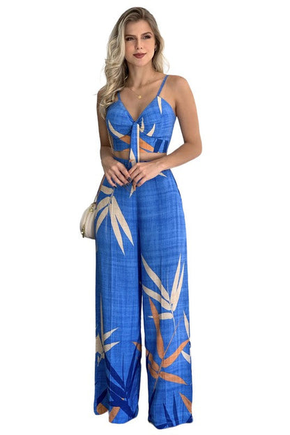 SEXY SUMMER TWO PIECE PANT SET BLUE MULTI S by By Claude | Fleurcouture