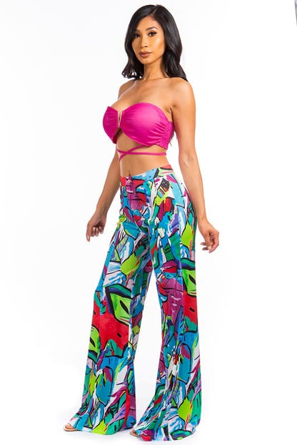 SEXY SUMMER TWO PIECE PANT SET FUCHSIA by By Claude | Fleurcouture