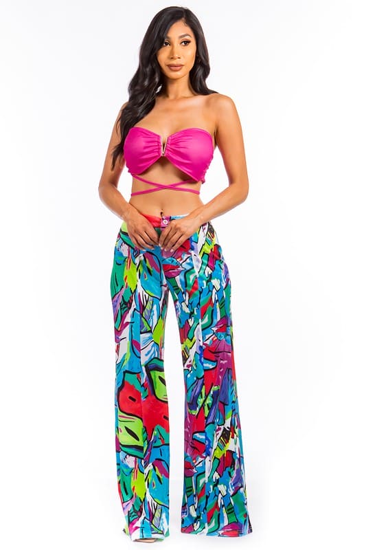 SEXY SUMMER TWO PIECE PANT SET FUCHSIA by By Claude | Fleurcouture