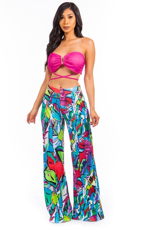 SEXY SUMMER TWO PIECE PANT SET FUCHSIA by By Claude | Fleurcouture