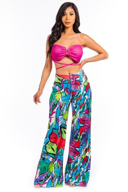 SEXY SUMMER TWO PIECE PANT SET FUCHSIA S by By Claude | Fleurcouture