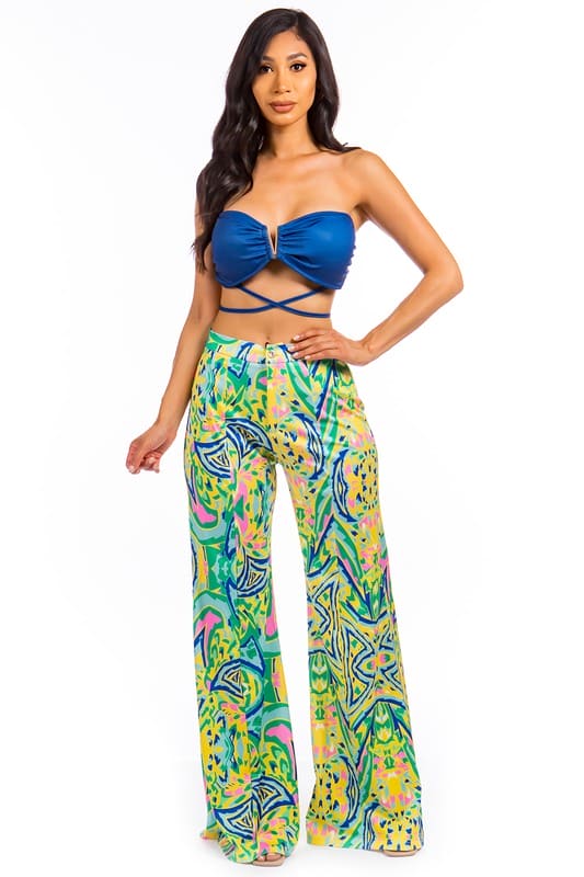 SEXY SUMMER TWO PIECE PANT SET NAVY MULTI by By Claude | Fleurcouture