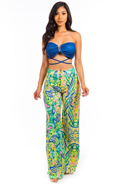 SEXY SUMMER TWO PIECE PANT SET NAVY MULTI by By Claude | Fleurcouture