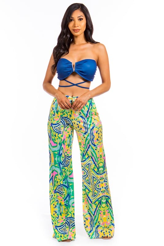 SEXY SUMMER TWO PIECE PANT SET NAVY MULTI S by By Claude | Fleurcouture