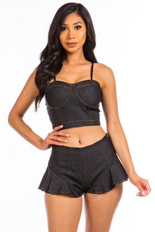 SEXY TWO PIECE HOT PANTS SET BLACK by By Claude | Fleurcouture