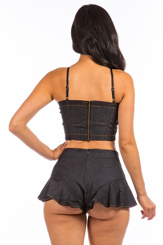 SEXY TWO PIECE HOT PANTS SET BLACK by By Claude | Fleurcouture