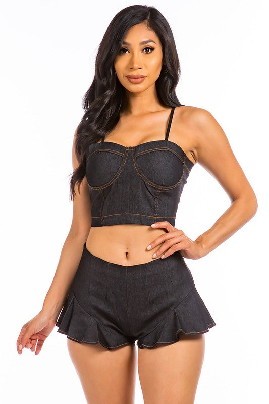 SEXY TWO PIECE HOT PANTS SET BLACK by By Claude | Fleurcouture