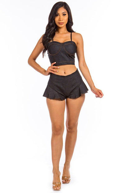 SEXY TWO PIECE HOT PANTS SET BLACK S by By Claude | Fleurcouture