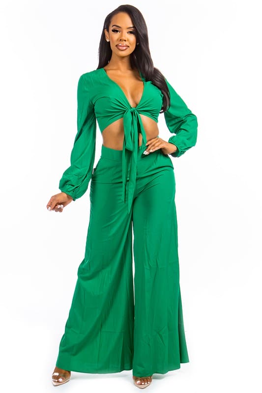 SEXY TWO PIECE PANT SET GREEN L by By Claude | Fleurcouture