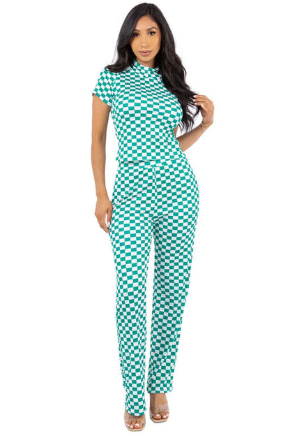 SEXY TWO PIECE PANT SET GREEN MULTI by By Claude | Fleurcouture