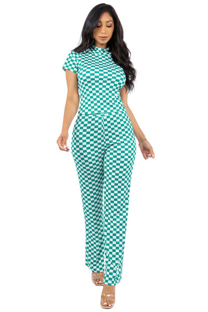 SEXY TWO PIECE PANT SET GREEN MULTI by By Claude | Fleurcouture