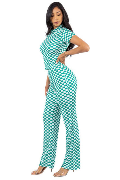 SEXY TWO PIECE PANT SET GREEN MULTI by By Claude | Fleurcouture