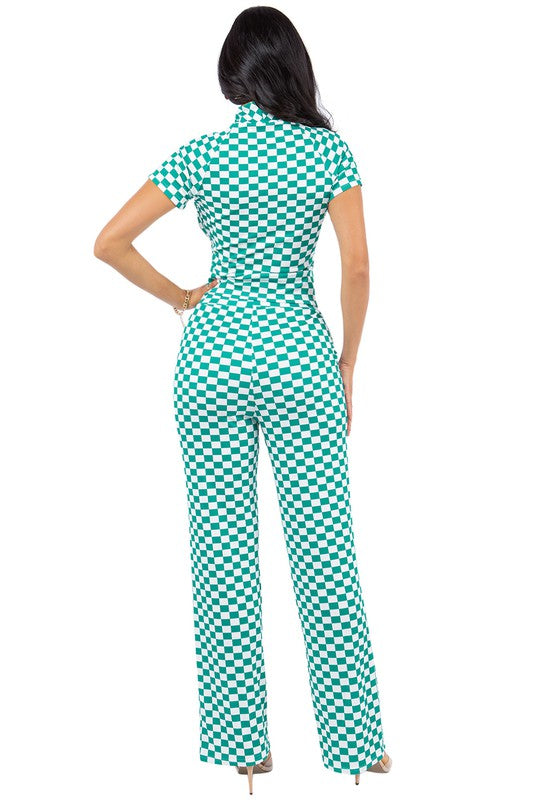 SEXY TWO PIECE PANT SET GREEN MULTI by By Claude | Fleurcouture