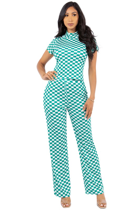 SEXY TWO PIECE PANT SET GREEN MULTI S by By Claude | Fleurcouture