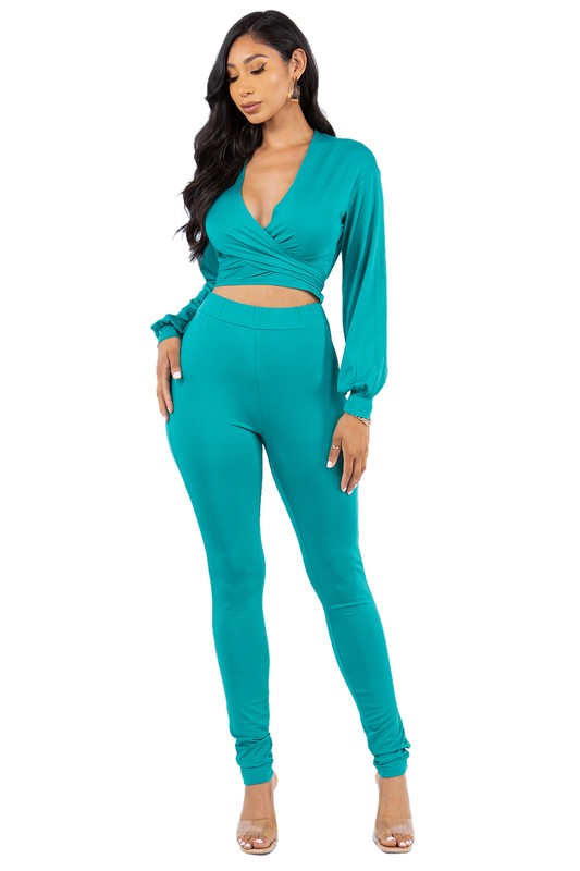 SEXY TWO PIECE PANT SET TEAL by By Claude | Fleurcouture