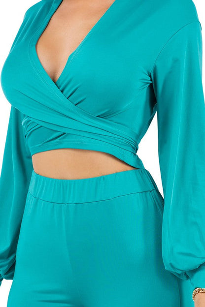 SEXY TWO PIECE PANT SET TEAL by By Claude | Fleurcouture