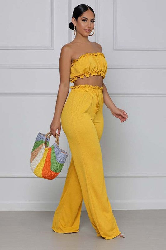 SEXY TWO PIECE PANT SET YELLOW by By Claude | Fleurcouture