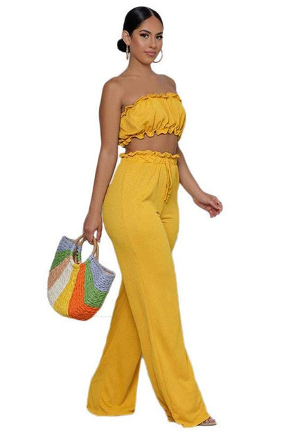 SEXY TWO PIECE PANT SET YELLOW by By Claude | Fleurcouture