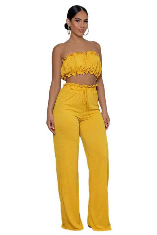 SEXY TWO PIECE PANT SET YELLOW S by By Claude | Fleurcouture