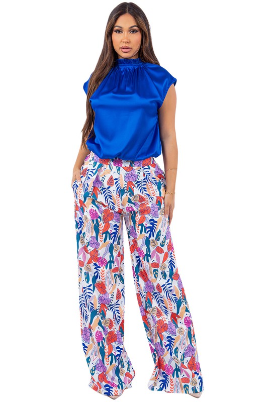 SEXY TWO PIECE PANTS SET BLUE FLORAL by By Claude | Fleurcouture