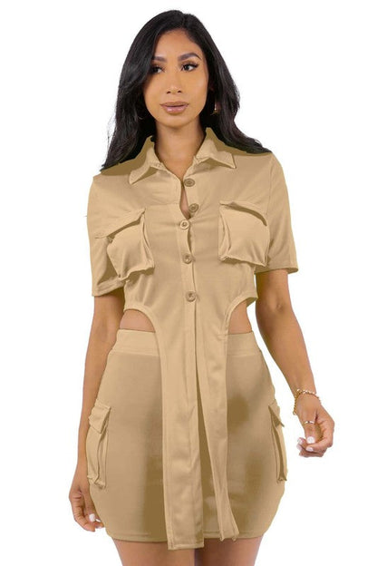 SEXY TWO PIECE SET KHAKI by By Claude | Fleurcouture