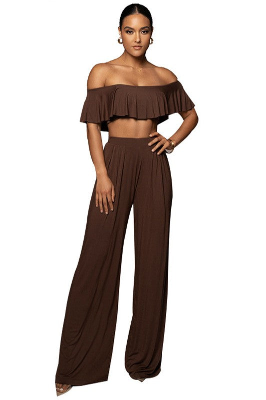 SEXY TWO PIECE SET TOP AND PANT BROWN S by By Claude | Fleurcouture