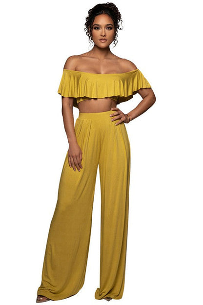 SEXY TWO PIECE SET TOP AND PANT YELLOW S by By Claude | Fleurcouture