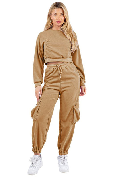 SEXY TWO PIECE SWEATSUITS KHAKI by By Claude | Fleurcouture