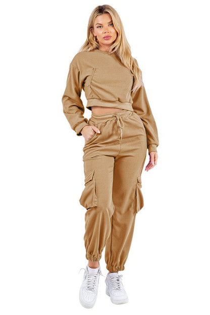 SEXY TWO PIECE SWEATSUITS KHAKI by By Claude | Fleurcouture