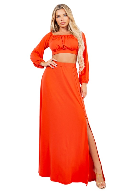 SEXY TWO PIECES DRESS SET ORANGE RED by By Claude | Fleurcouture