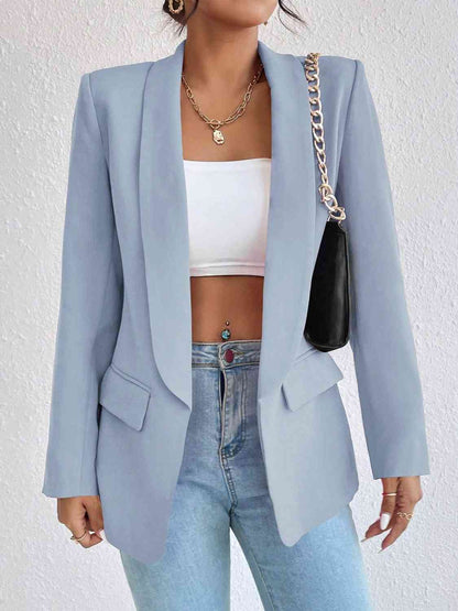 Shawl Collar Long Sleeve Blazer Misty Blue S by Trendsi | Fleurcouture