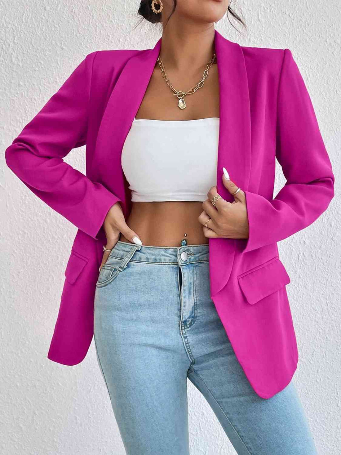 Shawl Collar Long Sleeve Blazer by Trendsi | Fleurcouture