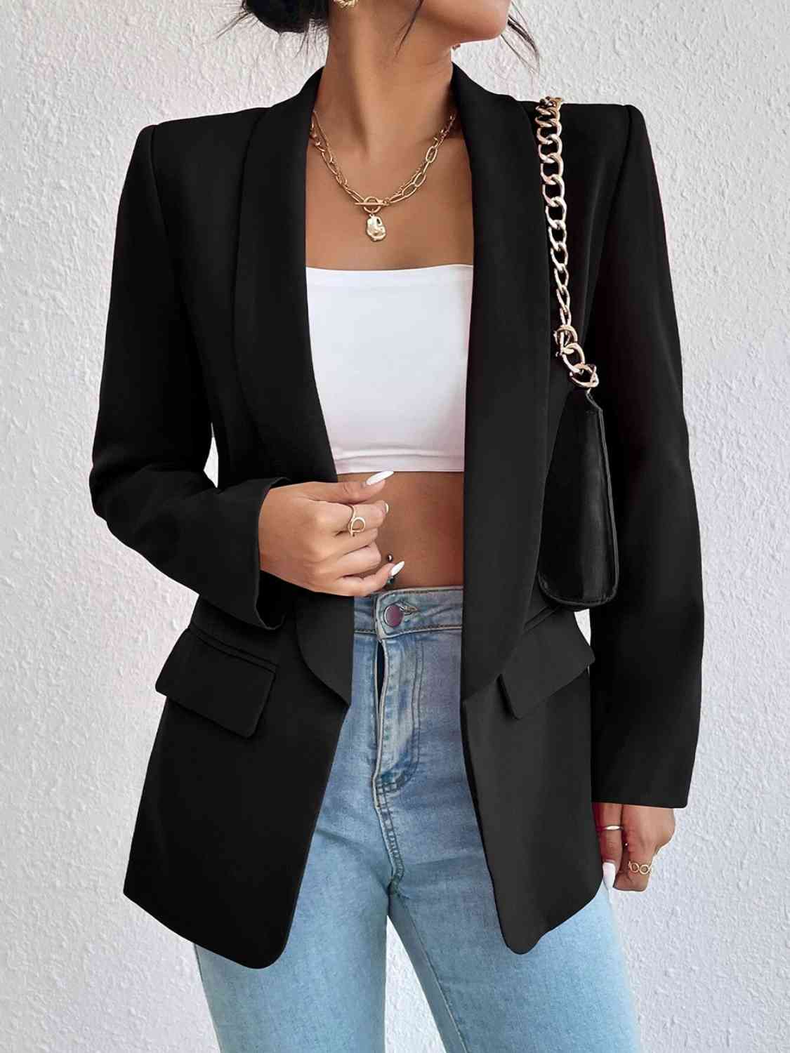 Shawl Collar Long Sleeve Blazer by Trendsi | Fleurcouture