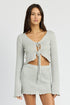 SHEER LONG SLEEVE CARDIGAN WITH FRONT TIE SILVER S by Emory Park | Fleurcouture
