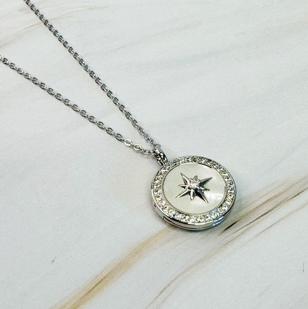 Shine Compass Open Locket Pendant Necklace Silver OS by Ellison and Young | Fleurcouture