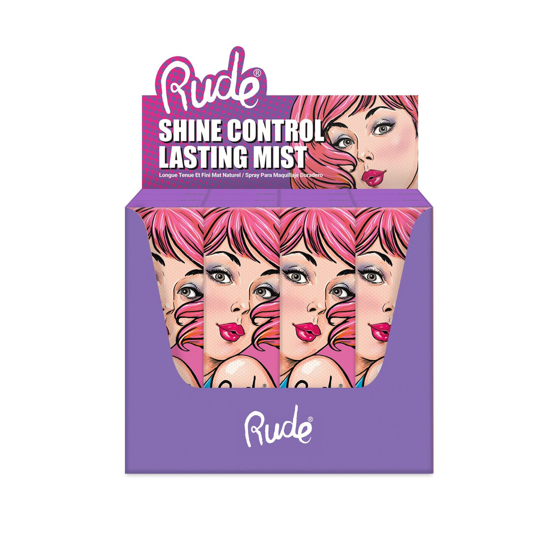 Shine Control Lasting Makeup Mist Paper Display, 12pcs Wholesale Set by Rude Cosmetics | Fleurcouture