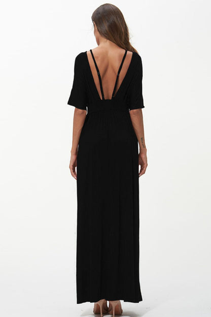 Shiny Strappy Neck Maxi Dress Black by Trendsi | Fleurcouture