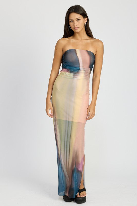 SHIRRED TUBE MAXI DRESS NAVY COMBO by Emory Park | Fleurcouture