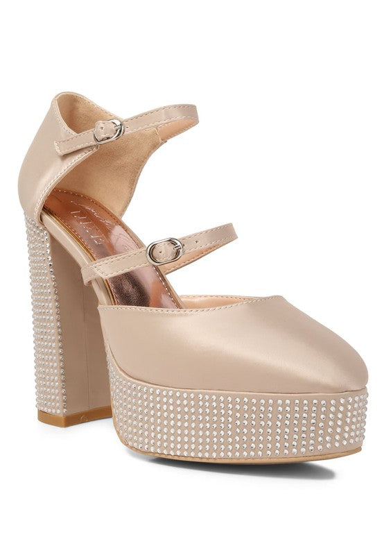 Shiver Rhinestones Embellished Platform Sandals BEIGE 7 by Rag Company | Fleurcouture