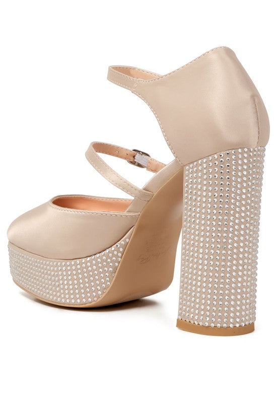 Shiver Rhinestones Embellished Platform Sandals BEIGE by Rag Company | Fleurcouture