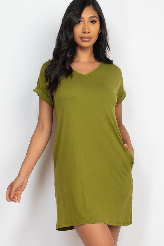 Short Cap Sleeve Pocket Mini T Shirt Dress by Capella | Fleurcouture