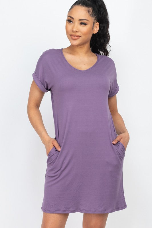 Short Cap Sleeve Pocket Mini T Shirt Dress by Capella | Fleurcouture